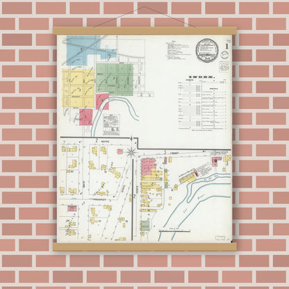 Old map wall art mockup — magnetic wood frame on brick wall — Sanborn Fire Insurance Map from South Whitley, Whitley County, Indiana (1900) - Complete Map Set