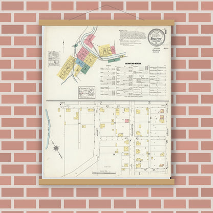 Old map wall art mockup — magnetic wood frame on brick wall — Sanborn Fire Insurance Map from Bolivar, Westmoreland County, Pennsylvania (1915) - Complete Map Set
