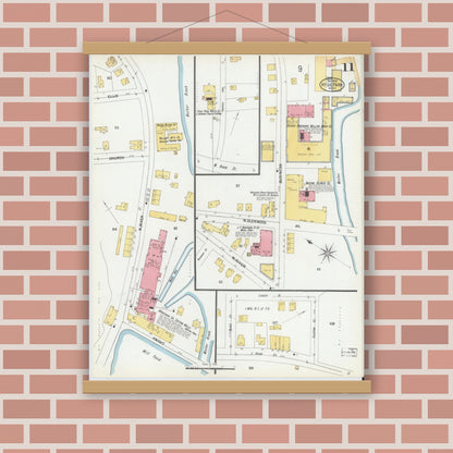 Old map wall art mockup — magnetic wood frame on brick wall — Sanborn Fire Insurance Map from Hyde Park, Norfolk County, Massachusetts (1900), Sheet #0011