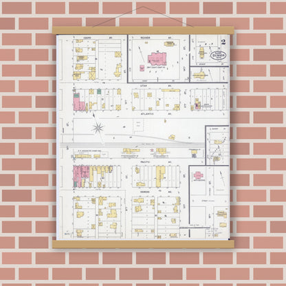 Old map wall art mockup — magnetic wood frame on brick wall — Sanborn Fire Insurance Map from Benson, Swift County, Minnesota (1899), Sheet #0002