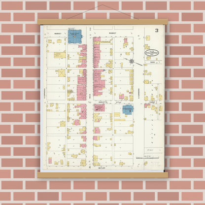 Old map wall art mockup — magnetic wood frame on brick wall — Sanborn Fire Insurance Map from Saint Clairsville, Belmont County, Ohio (1911), Sheet #0003
