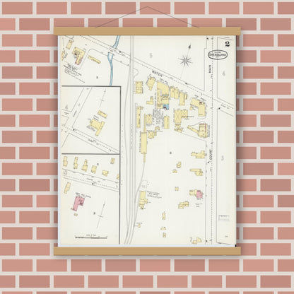 Old map wall art mockup — magnetic wood frame on brick wall — Sanborn Fire Insurance Map from Sherburne, Chenango County, New York (1892), Sheet #0002