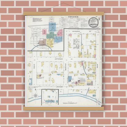 Old map wall art mockup — magnetic wood frame on brick wall — Sanborn Fire Insurance Map from Naperville, Du Page County, Illinois (1892) - Complete Map Set