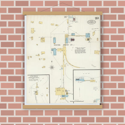 Old map wall art mockup — magnetic wood frame on brick wall — Sanborn Fire Insurance Map from Red Jacket, Houghton County, Michigan (1897), Sheet #0020