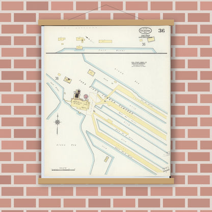 Old map wall art mockup — magnetic wood frame on brick wall — Sanborn Fire Insurance Map from Escanaba, Delta County, Michigan (1913), Sheet #0036