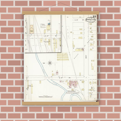 Old map wall art mockup — magnetic wood frame on brick wall — Sanborn Fire Insurance Map from Marshalltown, Marshall County, Iowa (1888), Sheet #0010