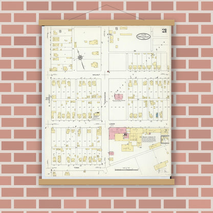 Old map wall art mockup — magnetic wood frame on brick wall — Sanborn Fire Insurance Map from Circleville, Pickaway County, Ohio (1914), Sheet #0021