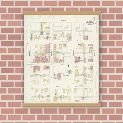 Old map wall art mockup — magnetic wood frame on brick wall — Sanborn Fire Insurance Map from Golconda, Pope County, Illinois (1907), Sheet #0002