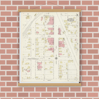 Old map wall art mockup — magnetic wood frame on brick wall — Sanborn Fire Insurance Map from Continental, Putnam County, Ohio (1915), Sheet #0003