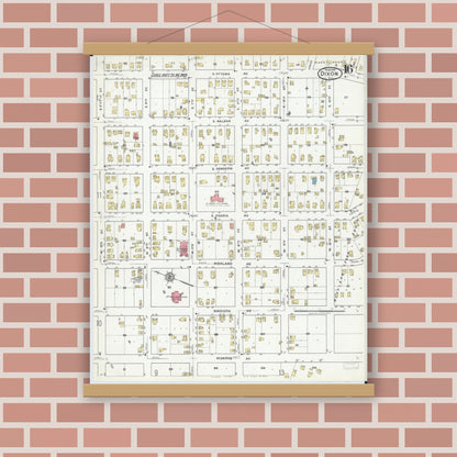 Old map wall art mockup — magnetic wood frame on brick wall — Sanborn Fire Insurance Map from Dixon, Lee County, Illinois (1918), Sheet #0016