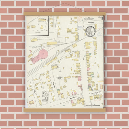 Old map wall art mockup — magnetic wood frame on brick wall — Sanborn Fire Insurance Map from Salem, Washington County, New York (1898) - Complete Map Set