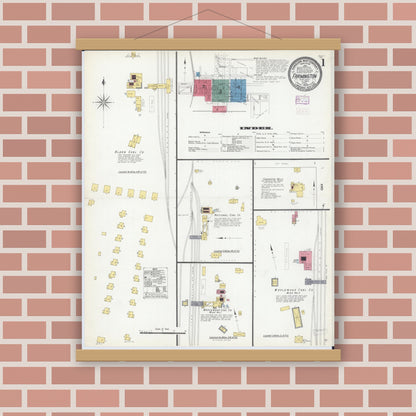 Old map wall art mockup — magnetic wood frame on brick wall — Sanborn Fire Insurance Map from Farmington, Fulton County, Illinois (1909) - Complete Map Set
