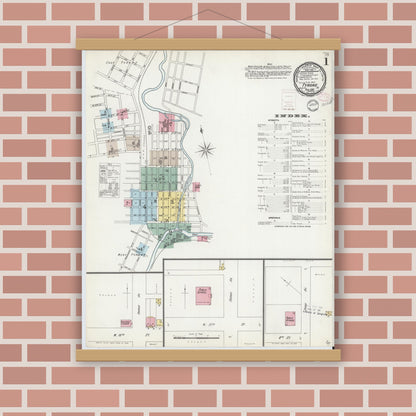 Old map wall art mockup — magnetic wood frame on brick wall — Sanborn Fire Insurance Map from Tyrone, Blair County, Pennsylvania (1896) - Complete Map Set
