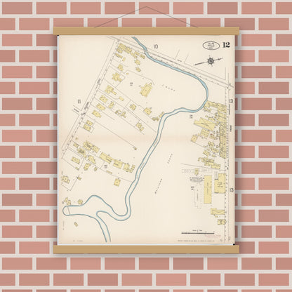 Old map wall art mockup — magnetic wood frame on brick wall — Sanborn Fire Insurance Map from Hilo, Hawaii County, Hawaii (1914), Sheet #0012