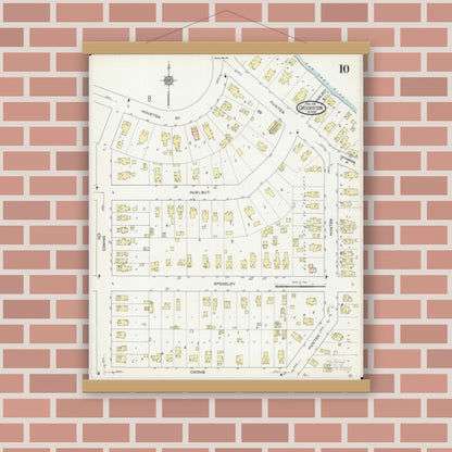 Old map wall art mockup — magnetic wood frame on brick wall — Sanborn Fire Insurance Map from Crookston, Polk County, Minnesota (1913), Sheet #0010
