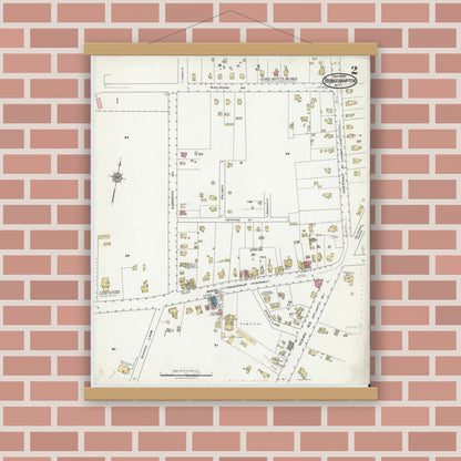 Old map wall art mockup — magnetic wood frame on brick wall — Sanborn Fire Insurance Map from Bridgehampton, Suffolk County, New York (1920), Sheet #0002