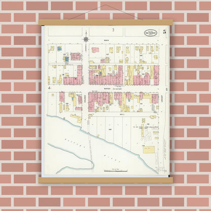 Old map wall art mockup — magnetic wood frame on brick wall — Sanborn Fire Insurance Map from Oak Harbor, Ottawa County, Ohio (1910), Sheet #0005