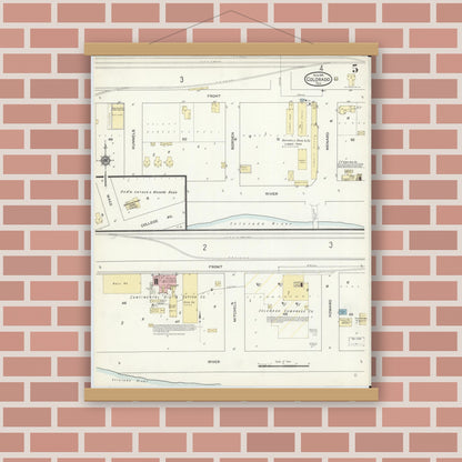Old map wall art mockup — magnetic wood frame on brick wall — Sanborn Fire Insurance Map from Colorado, Mitchell County, Texas (1914), Sheet #0005