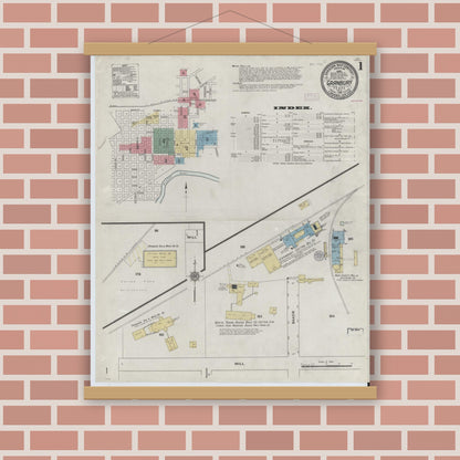 Old map wall art mockup — magnetic wood frame on brick wall — Sanborn Fire Insurance Map from Granbury, Hood County, Texas (1910) - Complete Map Set