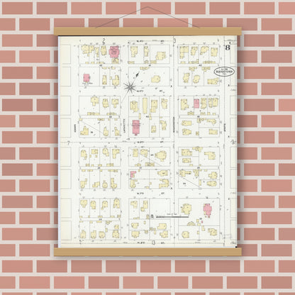 Old map wall art mockup — magnetic wood frame on brick wall — Sanborn Fire Insurance Map from Beardstown, Cass County, Illinois (1906), Sheet #0008
