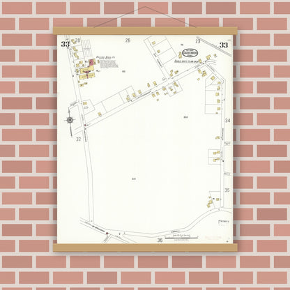 Old map wall art mockup — magnetic wood frame on brick wall — Sanborn Fire Insurance Map from Gardner, Worcester County, Massachusetts (1923), Sheet #0033
