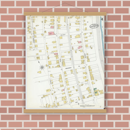 Old map wall art mockup — magnetic wood frame on brick wall — Sanborn Fire Insurance Map from Duncannon, Perry County, Pennsylvania (1904), Sheet #0004