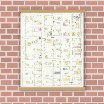 Old map wall art mockup — magnetic wood frame on brick wall — Sanborn Fire Insurance Map from Breese, Clinton County, Illinois (1909), Sheet #0003