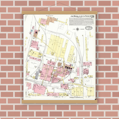 Old map wall art mockup — magnetic wood frame on brick wall — Sanborn Fire Insurance Map from Ottumwa, Wapello County, Iowa (1909), Sheet #0028
