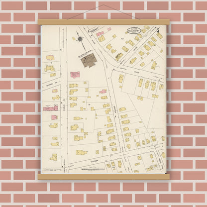 Old map wall art mockup — magnetic wood frame on brick wall — Sanborn Fire Insurance Map from Willoughby, Lake County, Ohio (1922), Sheet #0005