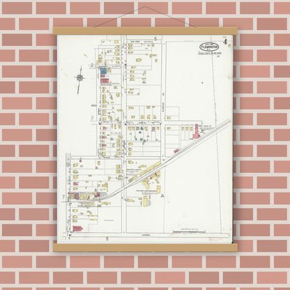 Old map wall art mockup — magnetic wood frame on brick wall — Sanborn Fire Insurance Map from Flemington, Hunterdon County, New Jersey (1921), Sheet #0004