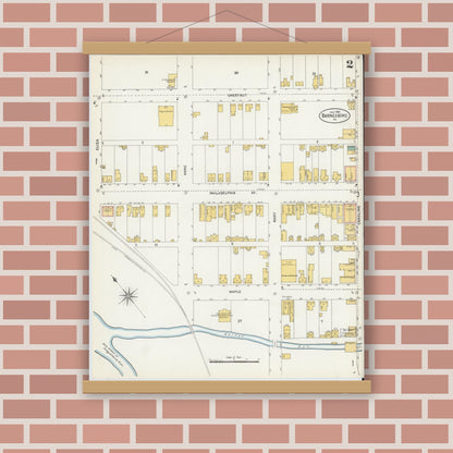 Old map wall art mockup — magnetic wood frame on brick wall — Sanborn Fire Insurance Map from Barnesboro, Cambria County, Pennsylvania (1903), Sheet #0002