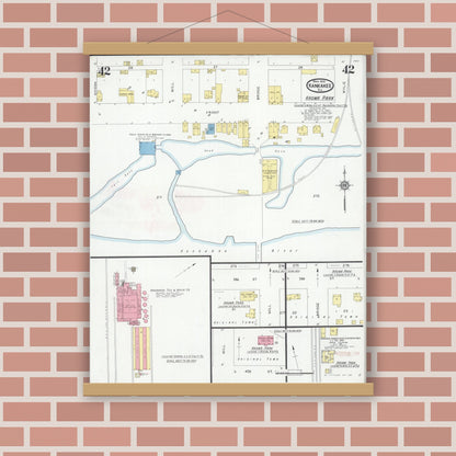 Old map wall art mockup — magnetic wood frame on brick wall — Sanborn Fire Insurance Map from Kankakee, Kankakee County, Illinois (1930), Sheet #0042