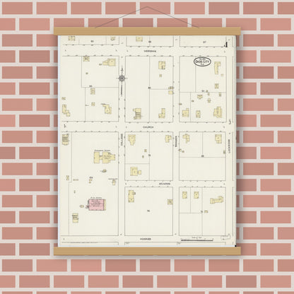 Old map wall art mockup — magnetic wood frame on brick wall — Sanborn Fire Insurance Map from Dade City, Pasco County, Florida (1914), Sheet #0004