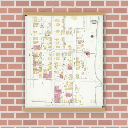 Old map wall art mockup — magnetic wood frame on brick wall — Sanborn Fire Insurance Map from Toronto, Jefferson County, Ohio (1911), Sheet #0006