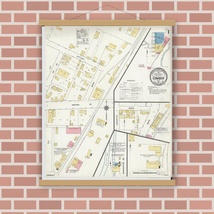 Old map wall art mockup — magnetic wood frame on brick wall — Sanborn Fire Insurance Map from Camden, Preble County, Ohio (1911) - Complete Map Set
