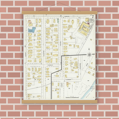 Old map wall art mockup — magnetic wood frame on brick wall — Sanborn Fire Insurance Map from Olean, Cattaraugus County, New York (1898), Sheet #0007
