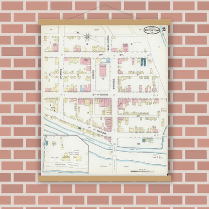 Old map wall art mockup — magnetic wood frame on brick wall — Sanborn Fire Insurance Map from Mifflintown, Juniata County, Pennsylvania (1891), Sheet #0002