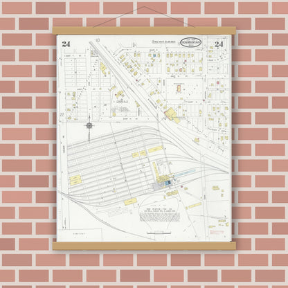 Old map wall art mockup — magnetic wood frame on brick wall — Sanborn Fire Insurance Map from Iron Mountain, Dickinson County, Michigan (1930), Sheet #0024