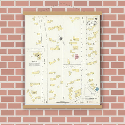 Old map wall art mockup — magnetic wood frame on brick wall — Sanborn Fire Insurance Map from South Deerfield, Franklin County, Massachusetts (1912), Sheet #0003