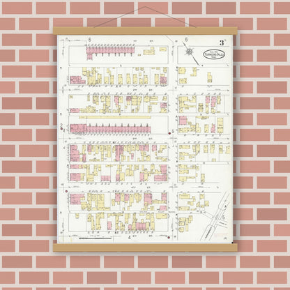 Old map wall art mockup — magnetic wood frame on brick wall — Sanborn Fire Insurance Map from Turners Falls, Franklin County, Massachusetts (1914), Sheet #0003