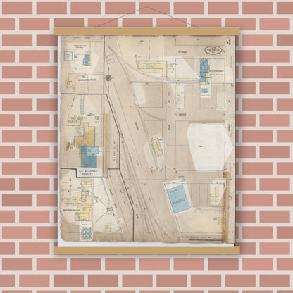 Old map wall art mockup — magnetic wood frame on brick wall — Sanborn Fire Insurance Map from Calexico, Imperial County, California (1956), Sheet #0004