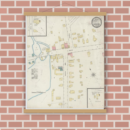 Old map wall art mockup — magnetic wood frame on brick wall — Sanborn Fire Insurance Map from Gorham, Ontario County, New York (1894), Sheet #0001
