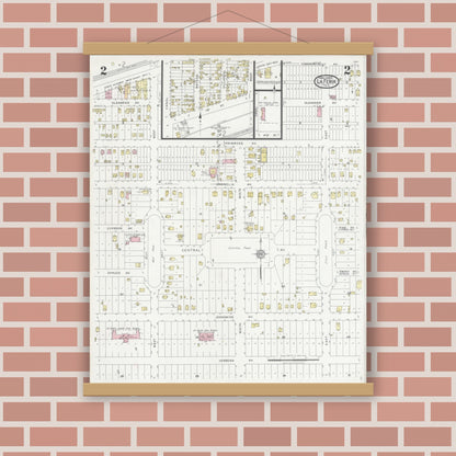 Old map wall art mockup — magnetic wood frame on brick wall — Sanborn Fire Insurance Map from La Feria, Cameron County, Texas (1929), Sheet #0002