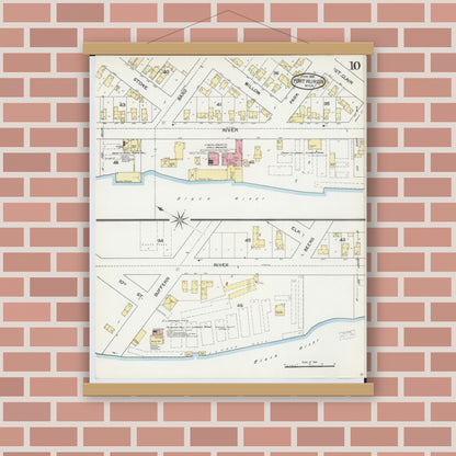 Old map wall art mockup — magnetic wood frame on brick wall — Sanborn Fire Insurance Map from Port Huron, Saint Clair County, Michigan (1892), Sheet #0010