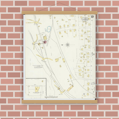 Old map wall art mockup — magnetic wood frame on brick wall — Sanborn Fire Insurance Map from Ironwood, Gogebic County, Michigan (1898), Sheet #0013