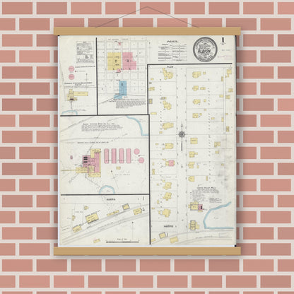 Old map wall art mockup — magnetic wood frame on brick wall — Sanborn Fire Insurance Map from Albion, Edwards County, Illinois (1910) - Complete Map Set