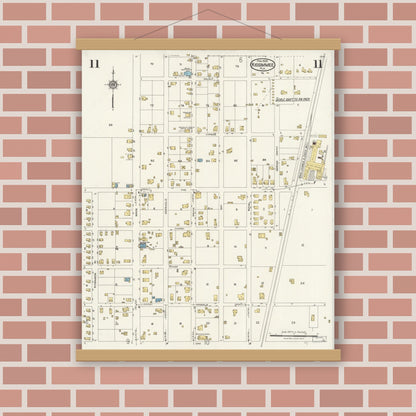 Old map wall art mockup — magnetic wood frame on brick wall — Sanborn Fire Insurance Map from Kissimmee, Osceola County, Florida (1926), Sheet #0011