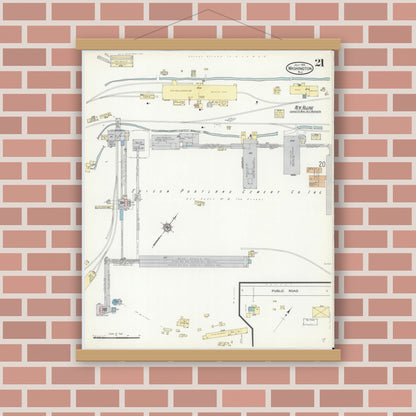 Old map wall art mockup — magnetic wood frame on brick wall — Sanborn Fire Insurance Map from Washington, Warren County, New Jersey (1914), Sheet #0021