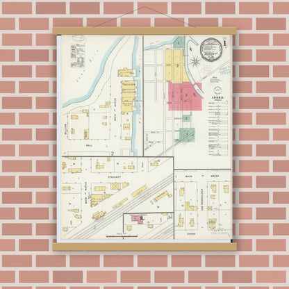 Old map wall art mockup — magnetic wood frame on brick wall — Sanborn Fire Insurance Map from Huron, Erie County, Ohio (1898) - Complete Map Set