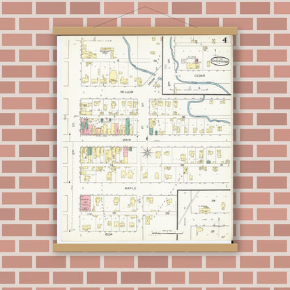 Old map wall art mockup — magnetic wood frame on brick wall — Sanborn Fire Insurance Map from Cherokee, Cherokee County, Iowa (1893), Sheet #0004
